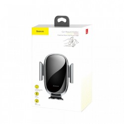 Suport auto din aluminiu si sticla securizata , Baseus Smart cu prindere automata , senzor infrarosu , IOS , Android , gri