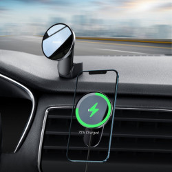 Suport telefon mobil magnetic Baseus incarcator wireless Qi 15 W (compatibil MagSafe pentru iPhone) negru (WXJN-01)