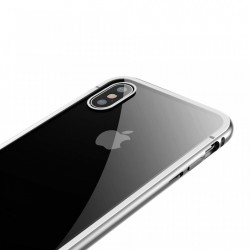Husa de protectie hibrida din sticla transparenta si rama magnetica, Baseus Magnetite , iPhone XS Max, contur argintiu