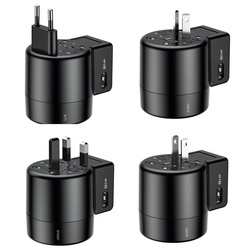 Incarcator telefon de voiaj si adaptor priza US/EU/UK/AU cu 2 porturi USB , Baseus Rotation Type , negru