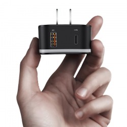 Incarcator telefon retea, Baseus, USB, USB-C, prevazut cu adaptor pentru toate tipurile de prize, negru