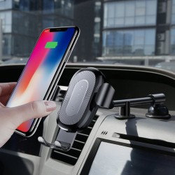 Suport auto pentru telefon cu incarcare wireless QI si brat flexibil , Baseus Heukji Fast charge , Negru