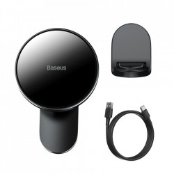 Suport telefon mobil magnetic Baseus incarcator wireless Qi 15 W (compatibil MagSafe pentru iPhone) negru (WXJN-01)