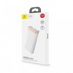 Baterie externa Baseus Parallel 20000mAh , 18W , USB Type-C PD + Quick Charge 3.0 porturi QC 3.0 , alba