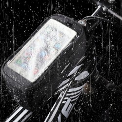 Borseta bicicleta Wozinsky cu husa telefon impermeabila pentru telefoane pana in 6.5 inch, cablu jack 3.5 mm inclus , montare pe cadru , 1L , neagra