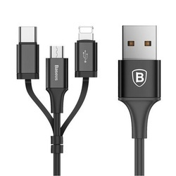Cablu de date 1.2M 3in1 Baseus Excellent 2.0A USB-C, Lightning, Micro-USB - Negru