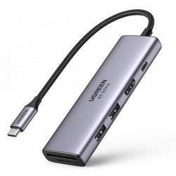 HUB multifunctional Ugreen USB Tip C - 2x USB 3.2 Gen 1 / HDMI 4K 60Hz / Cititor de carduri SD și TF / USB Tip C PD 100W gri (60384 CM511)