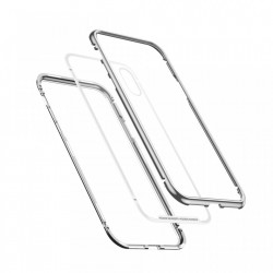 Husa de protectie hibrida din sticla transparenta si rama magnetica, Baseus Magnetite , iPhone XS Max, contur argintiu