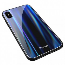 Husa telefon, Baseus Laser Luster, pentru iPhone X, cu margini din silicon si spate din sticla securizata, negru