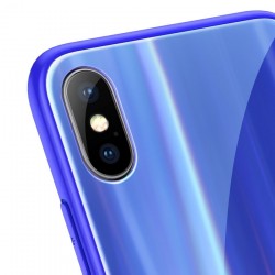 Husa telefon, Baseus Laser Luster, pentru iPhone X, cu margini din silicon si spate din sticla securizata, albastru+rosu