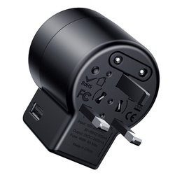 Incarcator telefon de voiaj si adaptor priza US/EU/UK/AU cu 2 porturi USB , Baseus Rotation Type , negru