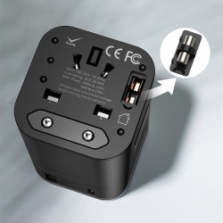 Incarcator telefon retea, Baseus, USB, USB-C, prevazut cu adaptor pentru toate tipurile de prize, negru