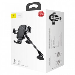 Suport auto pentru telefon cu incarcare wireless QI si brat flexibil , Baseus Heukji Fast charge , Negru