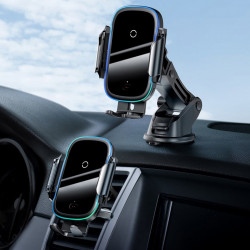 Suport auto telefon cu deschidere si inchidere automata si incarcare Wireless de 15 w , Baseus , negru (WXHW03-01)