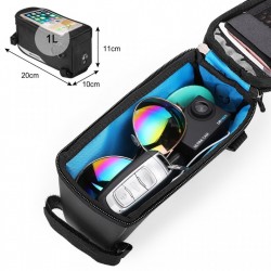 Borseta bicicleta Wozinsky cu husa telefon impermeabila pentru telefoane pana in 6.5 inch, cablu jack 3.5 mm inclus , montare pe cadru , 1L , neagra