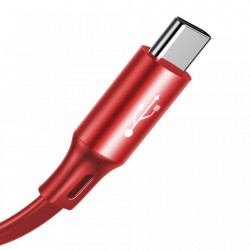 Cablu de date (lightning) si incarcare Baseus Fabric , 1.2 M , retractabil cu 3 capete 1 x USB C , 1 x micro-usb , 1 x lightning , rosu