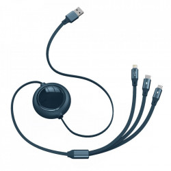 Cablu de incarcare 3in1 Baseus Bright Mirror CAMLT-MJ03, USB la Micro USB, Lightning, USB-C, 3.5A 1.2m, Albastru