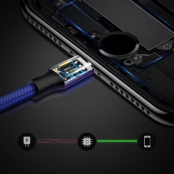 Cablu pentru incarcare pentru toate tipurile de dispozitive, Baseus Rapid USB, cu mufe Micro-USB, USB-C, Lightning, 3A, 1,2M, albastru