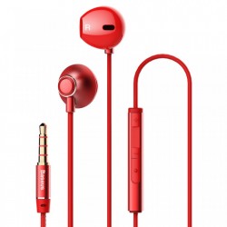 CASTI AUDIO TELEFON CU TELECOMANDA PENTRU CONTROLUL VOLUMULUI , BASEUS ENOCK H06 , JACK 3.5 MM , ROSU