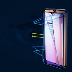 Folie din sticla full screen 3D curbata cu margini moi, filtru lumina albastra, Baseus, pentru Xiaomi Mi 9, 0.3 mm, negru