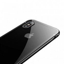 Husa de protectie hibrida din sticla transparenta si rama magnetica, Baseus Magnetite , iPhone XS Max, contur negru