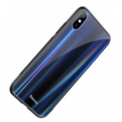 Husa telefon, Baseus Laser Luster, pentru iPhone X, cu margini din silicon si spate din sticla securizata, negru