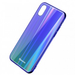 Husa telefon, Baseus Laser Luster, pentru iPhone X, cu margini din silicon si spate din sticla securizata, albastru+verde