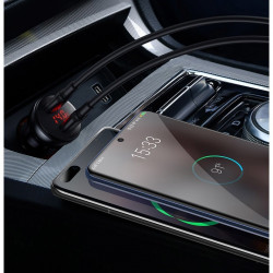 Incarcator auto Baseus 2x USB 45 W 5 A Quick Charge 3.0 Huawei SCP cu display LED + cablu USB Type C gray (TZCCBX-B0G)