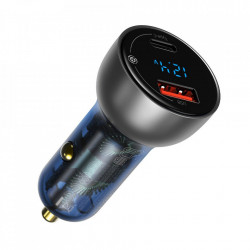 Incarcator auto cu display+ cablu USB Typ C - USB Typ C , Baseus USB / USB Type C 65 W 5 A SCP Quick Charge 4.0+ Power Delivery 3.0 transparent (CCKX-C0A)