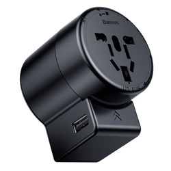 Incarcator telefon de voiaj si adaptor priza US/EU/UK/AU cu 2 porturi USB , Baseus Rotation Type , negru