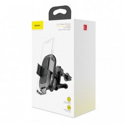 Suport auto telefon cu incarcare wireless, Baseus Smart Vehicle Bracket, cu inchidere electrica, montabil la grila ventilatie, negru