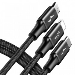 Cablu pentru incarcare pentru toate tipurile de dispozitive, Baseus Rapid USB, cu mufe Micro-USB, USB-C, Lightning, 3A, 1,2M, negru