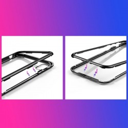 Husa de protectie hibrida din sticla transparenta si rama magnetica, Baseus Magnetite , iPhone XS / X, contur negru