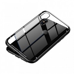 Husa de protectie hibrida din sticla transparenta si rama magnetica, Baseus Magnetite , iPhone XS Max, contur negru