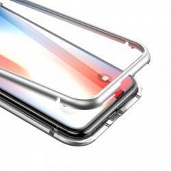 Husa de protectie hibrida din sticla transparenta si rama magnetica, Baseus Magnetite , iPhone XS Max, contur argintiu