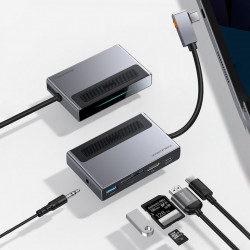 Adaptor HUB Baseus 6in1 multifunctional with power switch USB Type C - USB Type C Power Delivery 100 W / HDMI 4K 60 Hz / SD and microSD memory card reader / USB 3.2 Gen 1 / 3,5 mm mini jack gray (CAHUB-DA0G)