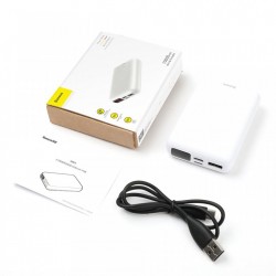Baterie externa/Power bank mini cu ecran digital , Baseus Mini S , 10000 mAh USB + USB-C PD + Lightning , alba
