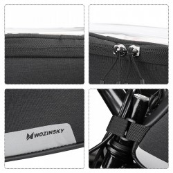 Borseta bicicleta Wozinsky cu husa telefon impermeabila pentru telefoane pana in 6.5 inch, cablu jack 3.5 mm inclus , montare pe cadru , 1L , neagra