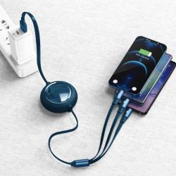 Cablu de incarcare 3in1 Baseus Bright Mirror CAMLT-MJ03, USB la Micro USB, Lightning, USB-C, 3.5A 1.2m, Albastru