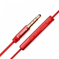 CASTI AUDIO TELEFON CU TELECOMANDA PENTRU CONTROLUL VOLUMULUI , BASEUS ENOCK H06 , JACK 3.5 MM , ROSU
