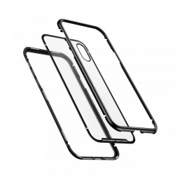 Husa de protectie hibrida din sticla transparenta si rama magnetica, Baseus Magnetite , iPhone XS Max, contur negru