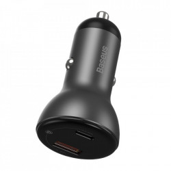 Incarcator auto + cablu Type-c la Type-c, Baseus USB / USB Type C 45 W 5 A SCP Quick Charge 4.0+ Power Delivery 3.0 LCD display black (TZCCBX-C0G)