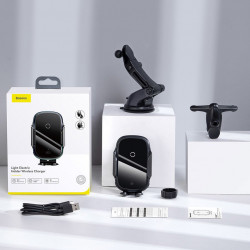 Suport auto telefon cu deschidere si inchidere automata si incarcare Wireless de 15 w , Baseus , negru (WXHW03-01)