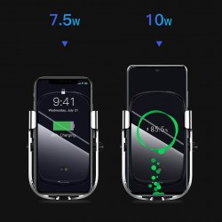 Suport Auto Telefon cu Incarcare Wireless de 10 W , BASEUS Rock, 2019, QI, Inchidere Automata, Senzor Infrarosu , negru