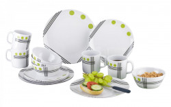 Set veselă din melamină cu buline verzi (16 piese)