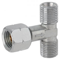 Conexiune T din otel pentru atasarea a 2 furtune la regulatorul de gaz