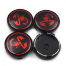 Centros de Jantes Abarth pretos e vermelhos 60mm