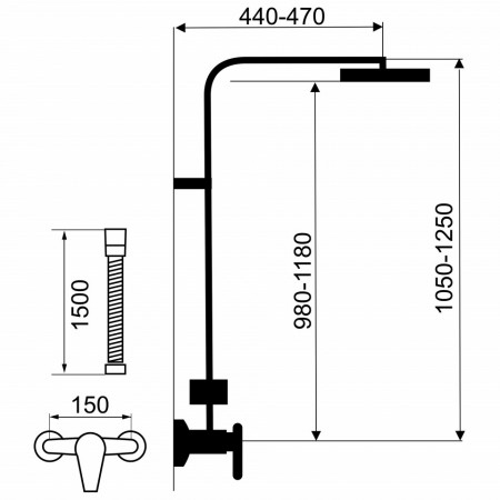 Set 2 in 1 Edge: 57062 baterie perete dus, cu set bara dus cu suport culisant, dus fix si para dus mobila, crom - SET069/36,0