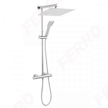 Set 2 in 1 Trevi Square : TRV7 baterie perete dus termostatata cu set bara dus cu suport culisant, dus fix si para dus mobila, crom