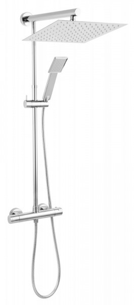 Set 2 in 1 Trevi Square : TRV7 baterie perete dus termostatata cu set bara dus cu suport culisant, dus fix si para dus mobila, crom